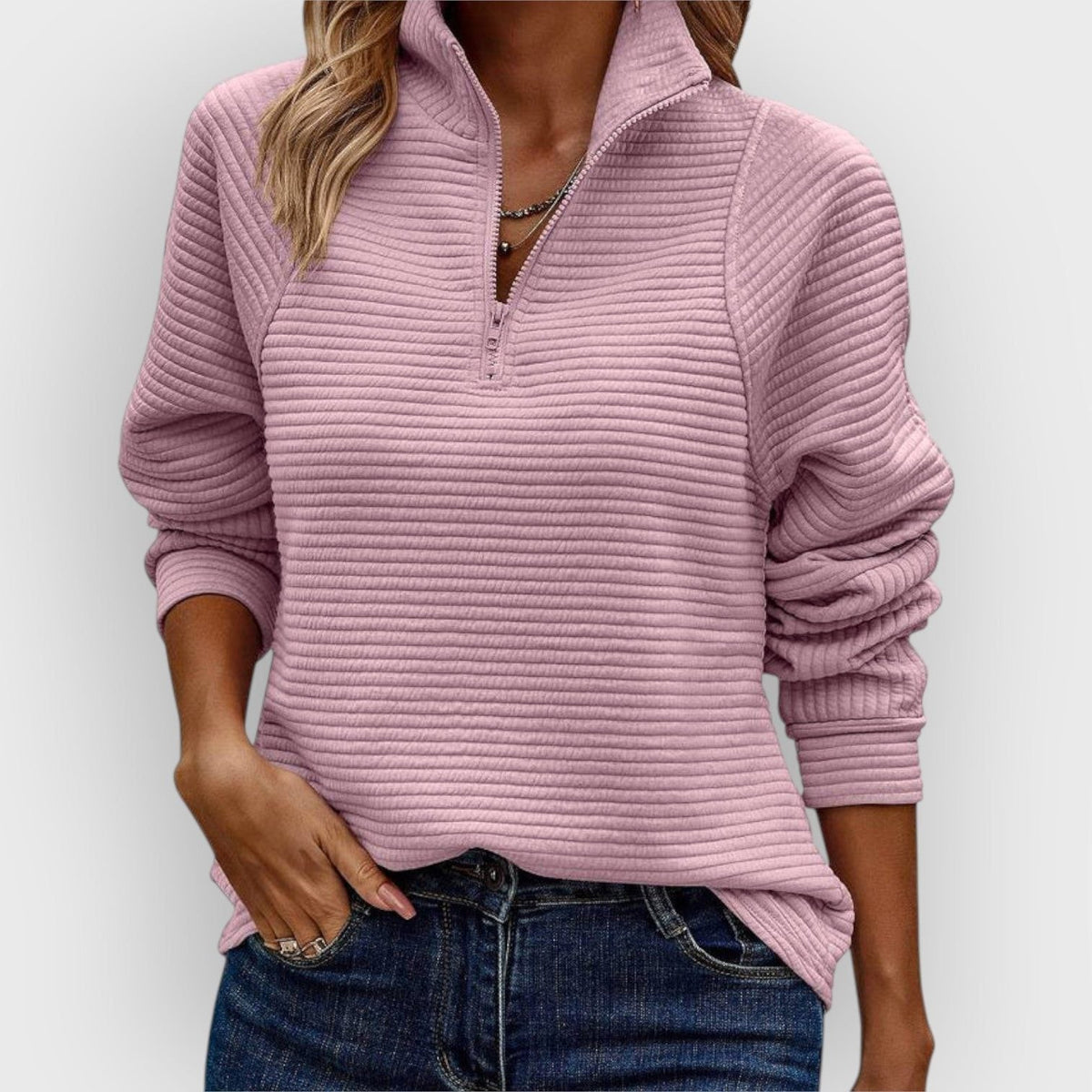 Elisa | Ribbed Knit Half-Zip Sweater with V-Neck for Women