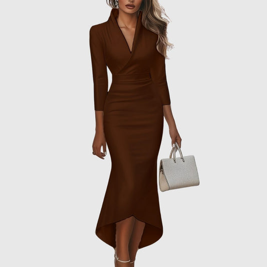 Engracia | Satin High-Low Evening Dress with V-Neck for Women