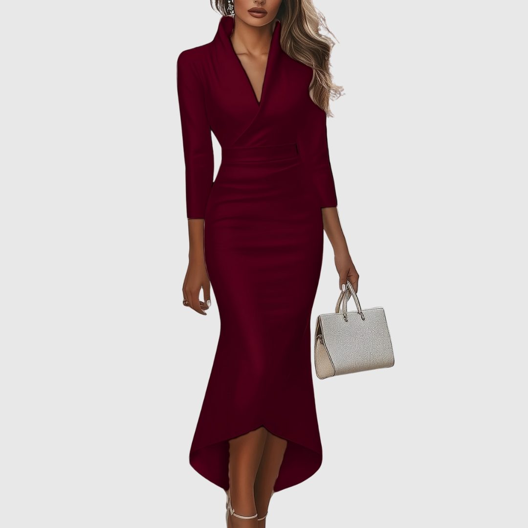 Engracia | Satin High-Low Evening Dress with V-Neck for Women