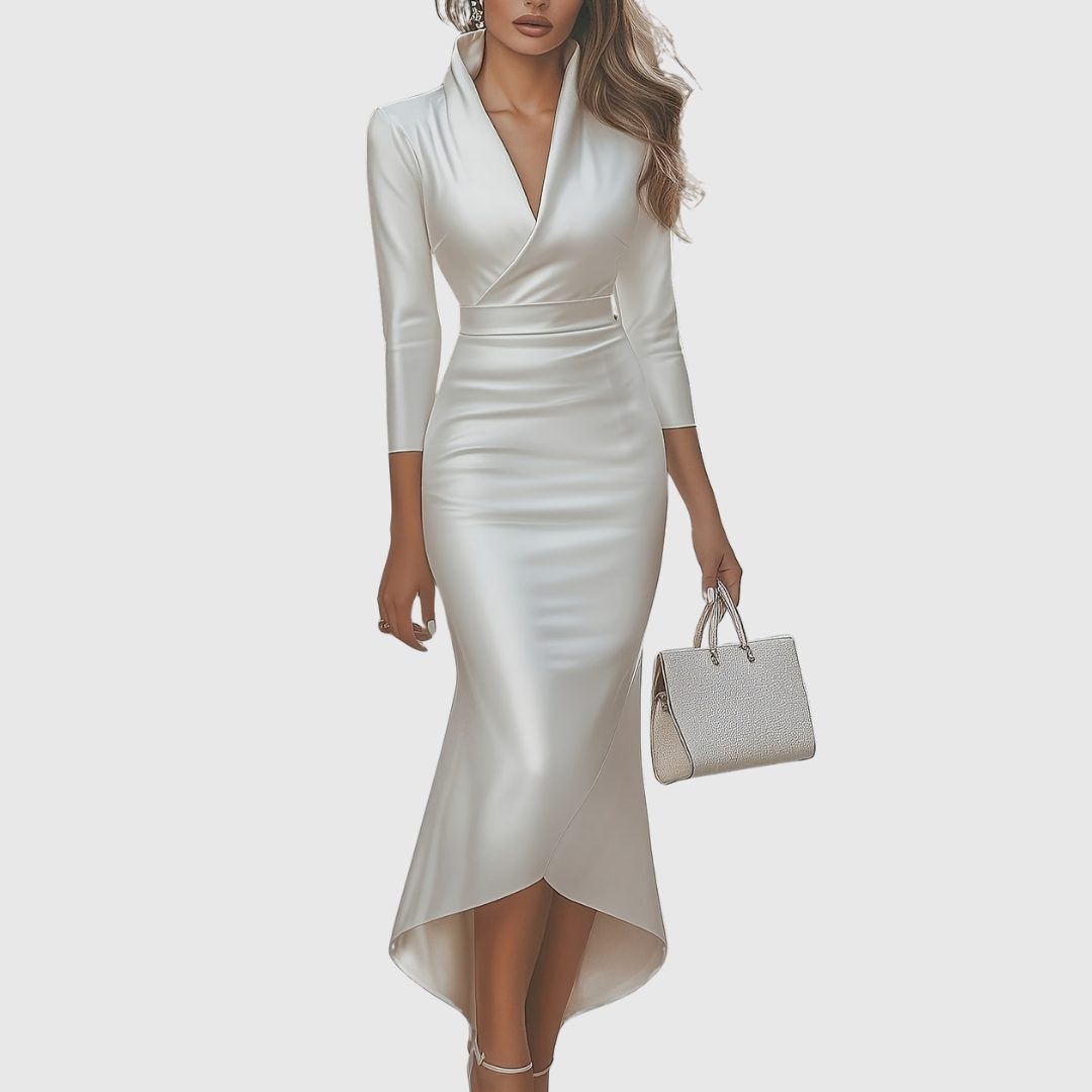 Engracia | Satin High-Low Evening Dress with V-Neck for Women
