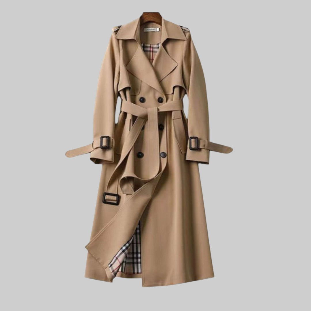 Double-Breasted Trench Coat with Belt for Women
