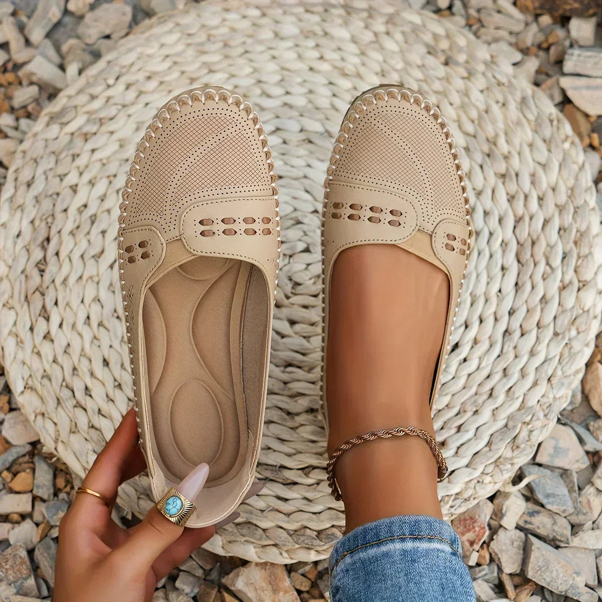 Perforated Mary Jane Flats for Women