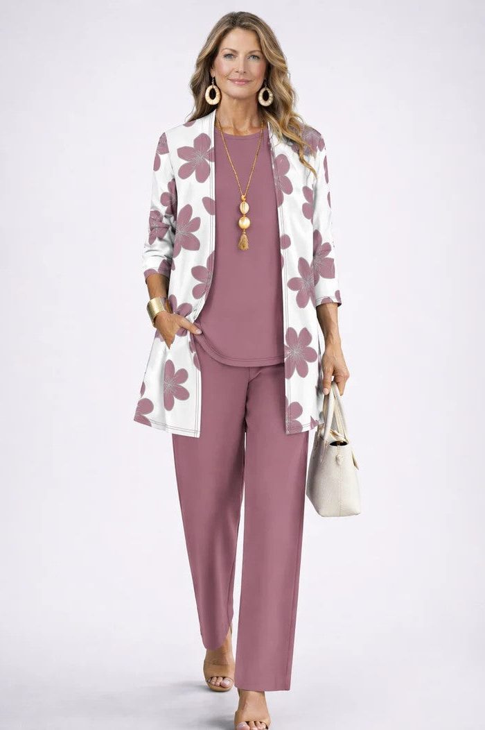 Evelyn | Floral Longline Cardigan Three-Piece Set for Women