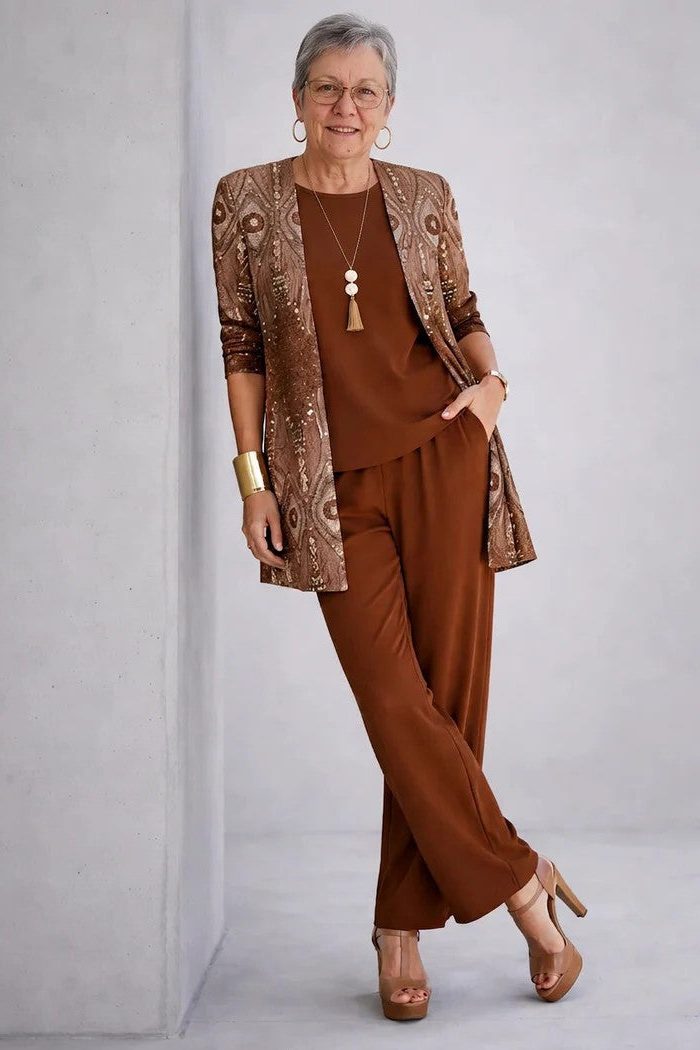 Evelyn | Floral Longline Cardigan Three-Piece Set for Women