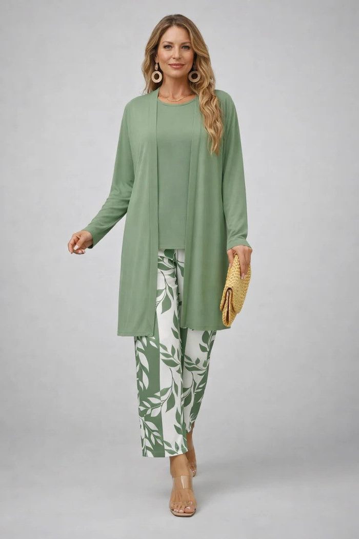 Evelyn | Floral Longline Cardigan Three-Piece Set for Women