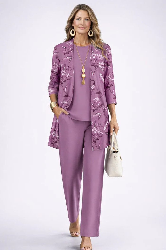 Evelyn | Floral Longline Cardigan Three-Piece Set for Women