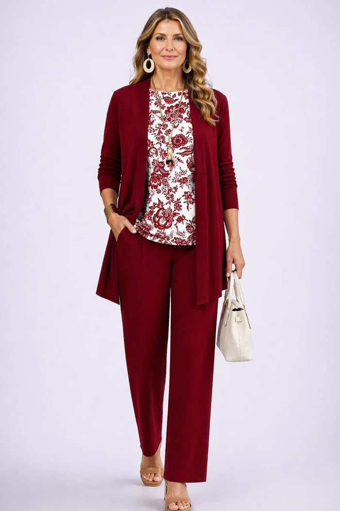 Evelyn | Floral Longline Cardigan Three-Piece Set for Women