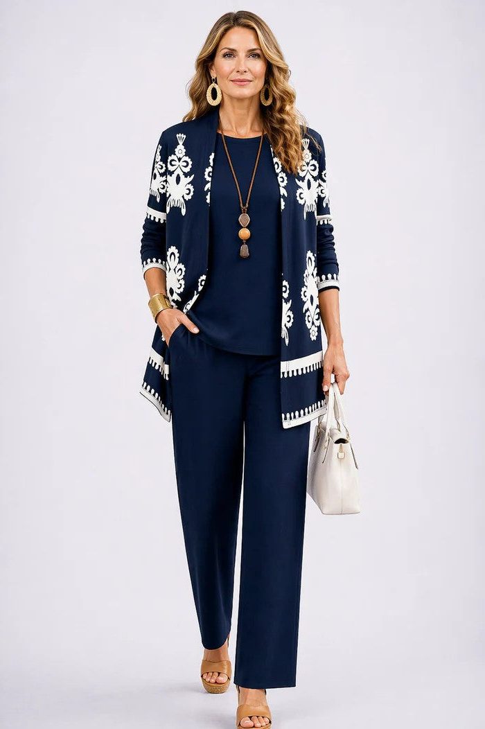 Evelyn | Floral Longline Cardigan Three-Piece Set for Women