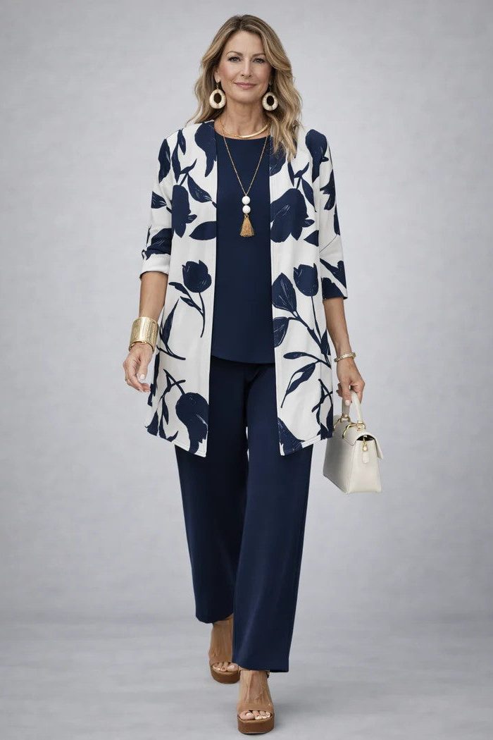 Evelyn | Floral Longline Cardigan Three-Piece Set for Women