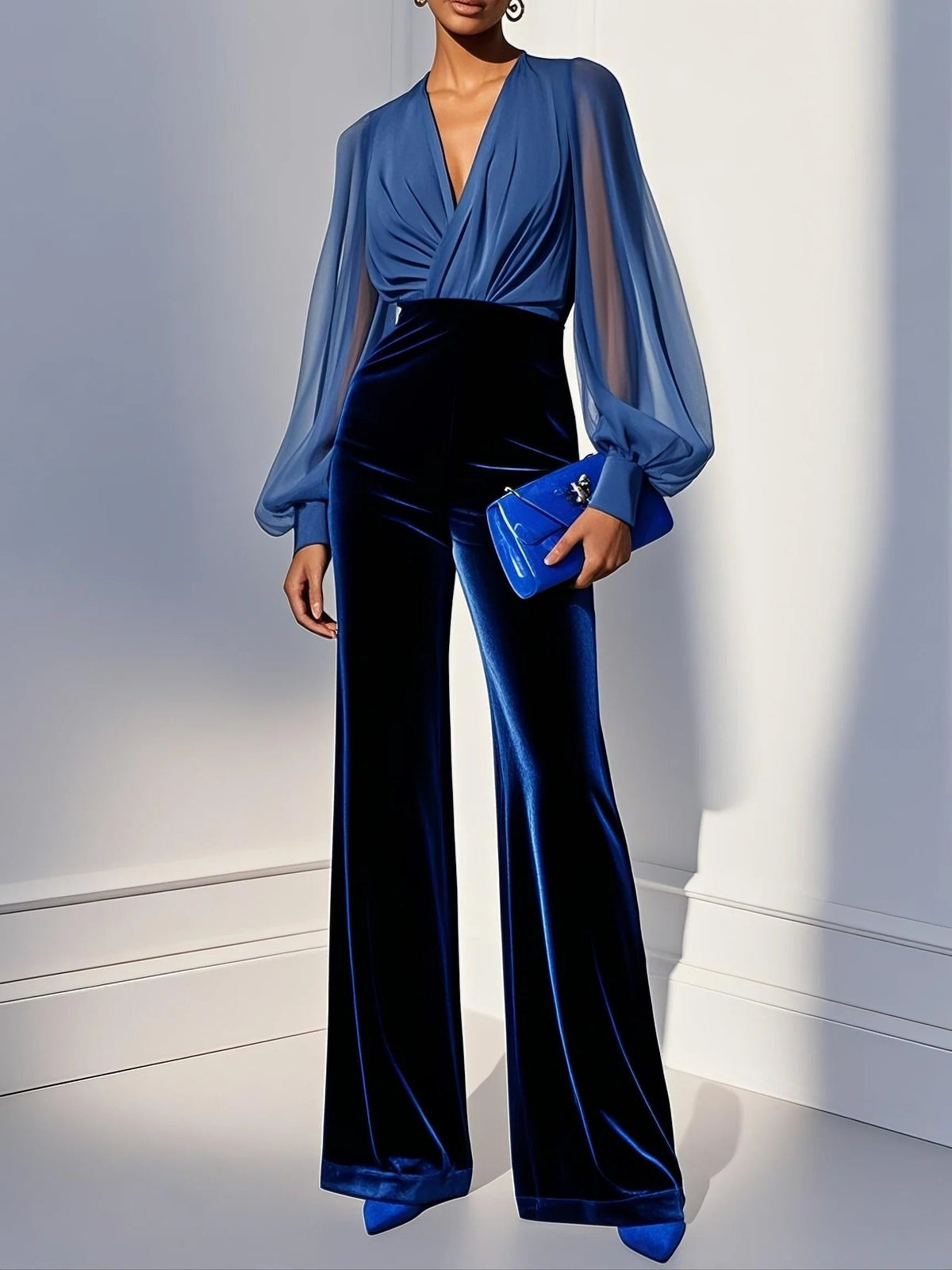 Everleigh | Velvet Wide Leg Jumpsuit with Wrap Top for Women