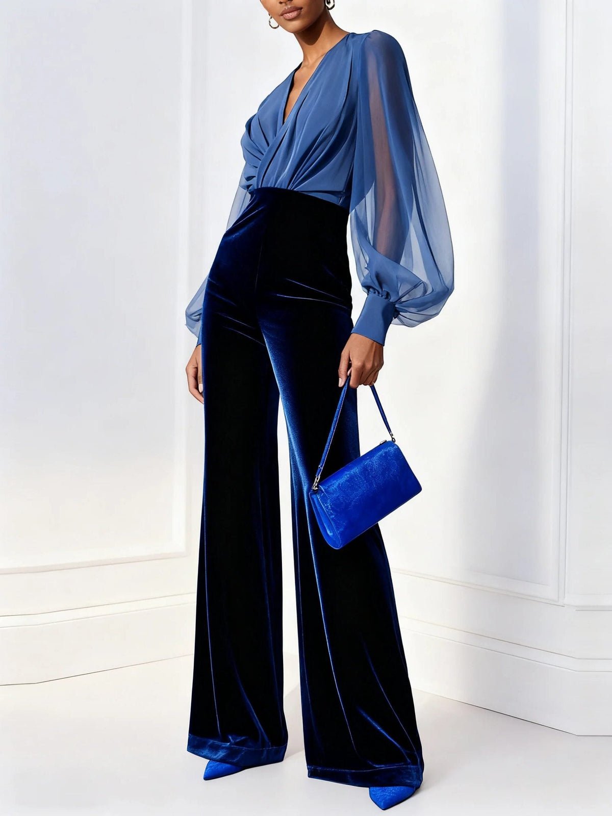 Everleigh | Velvet Wide Leg Jumpsuit with Wrap Top for Women