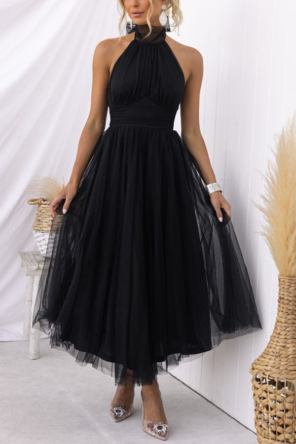 Catalina | Tulle Wedding Guest Halterneck A-Line Midi Dress for Women