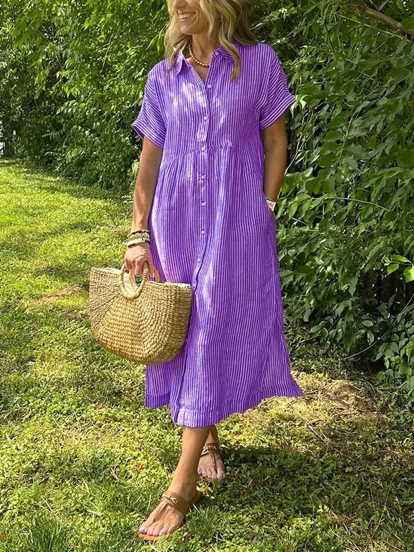 Julianne | Striped Midi Shirt Dress with Button-Down Front for Women