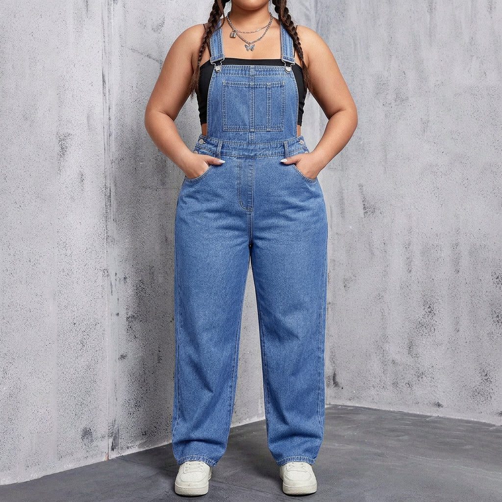 Fallon | Denim Straight Leg Overalls for Women
