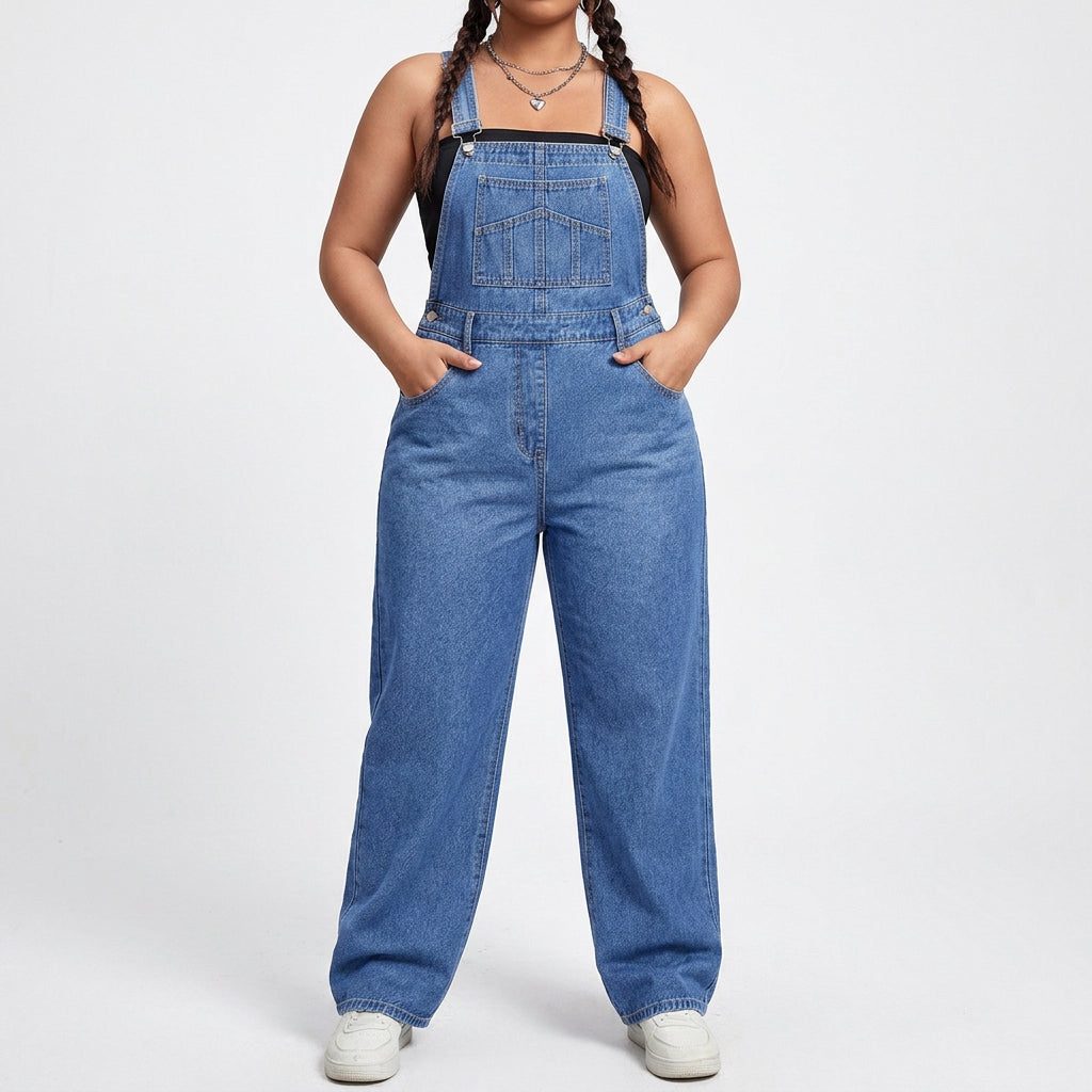 Fallon | Denim Straight Leg Overalls for Women