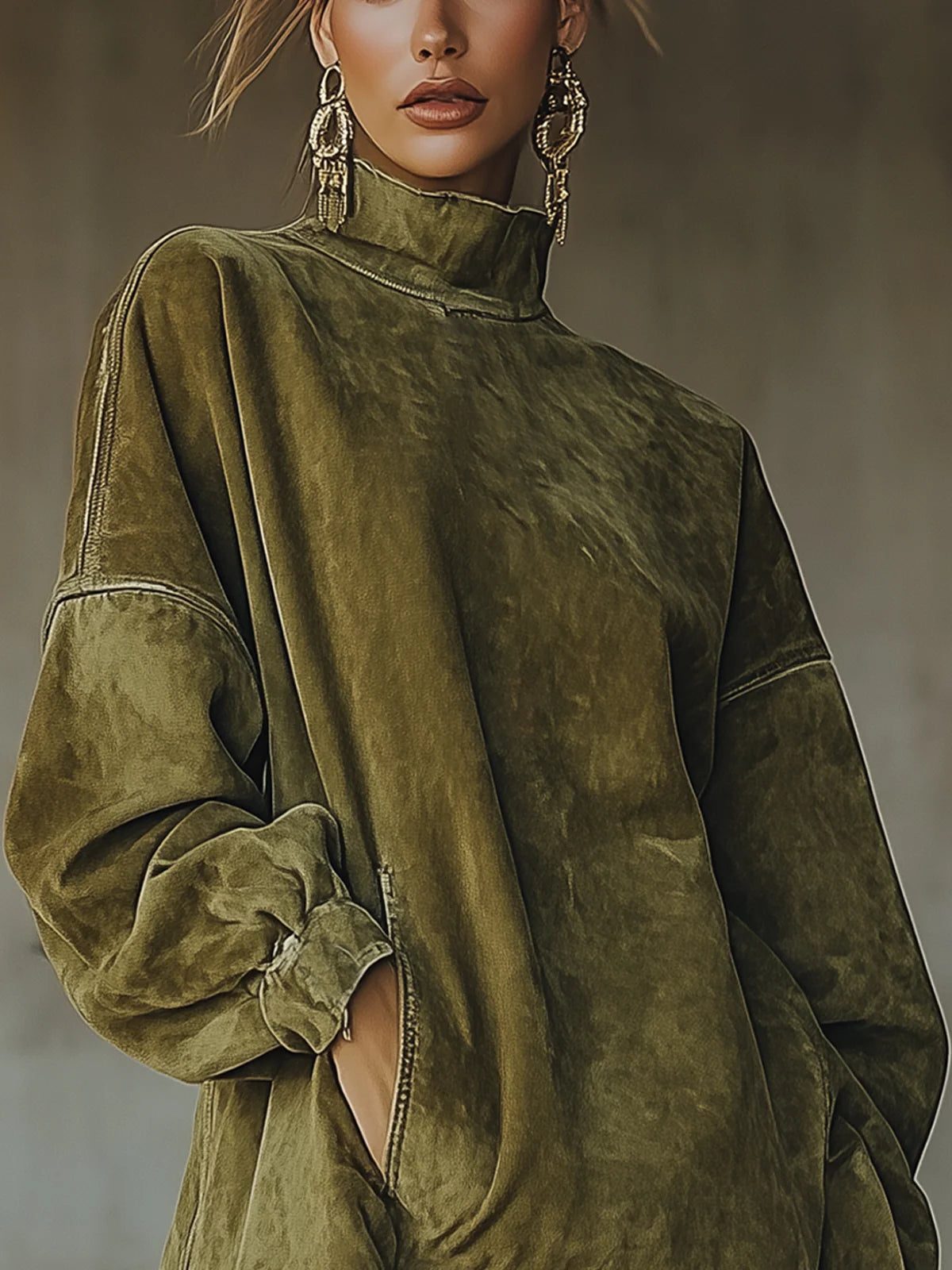 Faye | Oversized Sweater Dress with Mock Turtleneck and Fringe Hem for Women