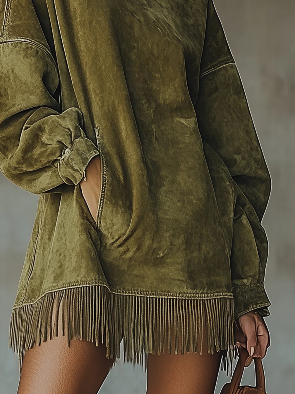 Faye | Oversized Sweater Dress with Mock Turtleneck and Fringe Hem for Women