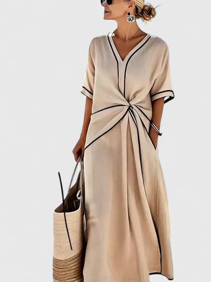 Amita | V-Neck Midi Wrap Dress with Short Sleeves for Women
