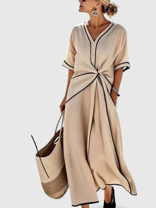 Amita | V-Neck Midi Wrap Dress with Short Sleeves for Women