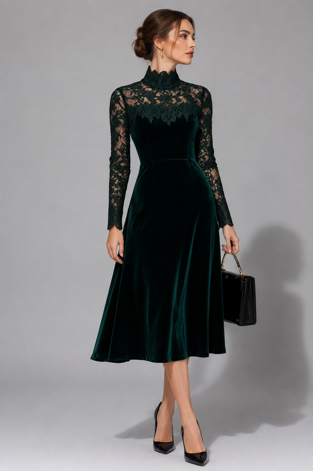 Felicity | Lace Fall Wedding Guest Midi Dress with Turtleneck for Women