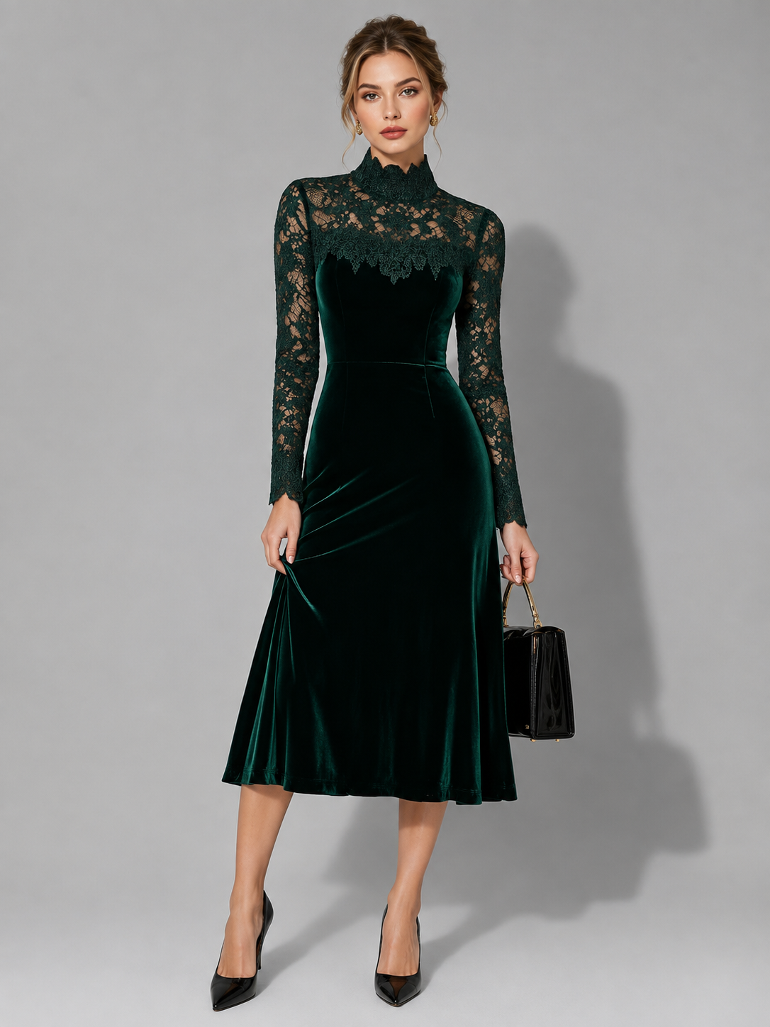Felicity | Lace Fall Wedding Guest Midi Dress with Turtleneck for Women
