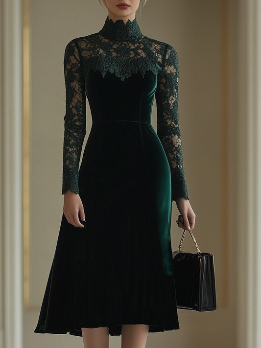 Felicity | Lace Fall Wedding Guest Midi Dress with Turtleneck for Women