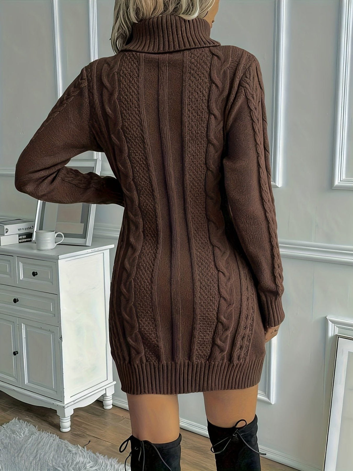 Fioralba | Cable Knit Sweater Dress with Turtleneck for Women