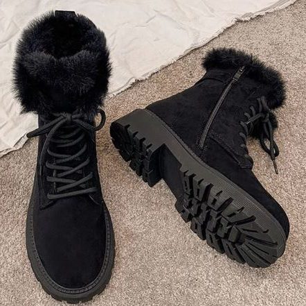 Fleurette | Snow Boots with Faux Fur Collar and Lace-Up for Women
