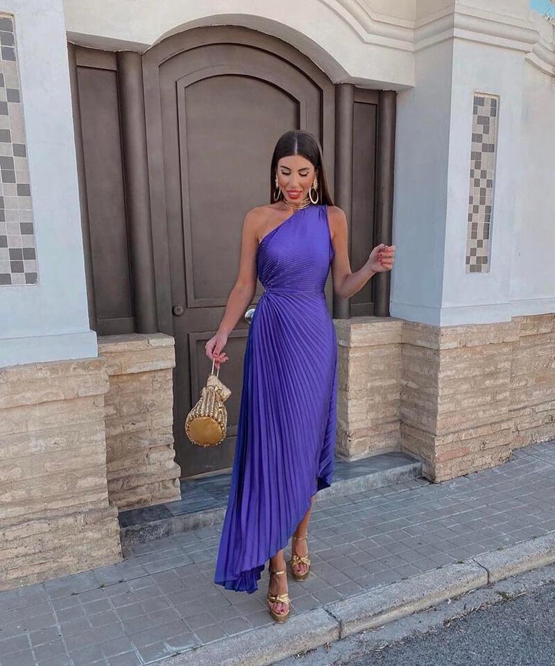 Xochitl | Wedding Guest One-Shoulder Asymmetric Midi Dress for Women