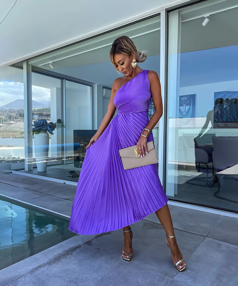 Xochitl | Wedding Guest One-Shoulder Asymmetric Midi Dress for Women
