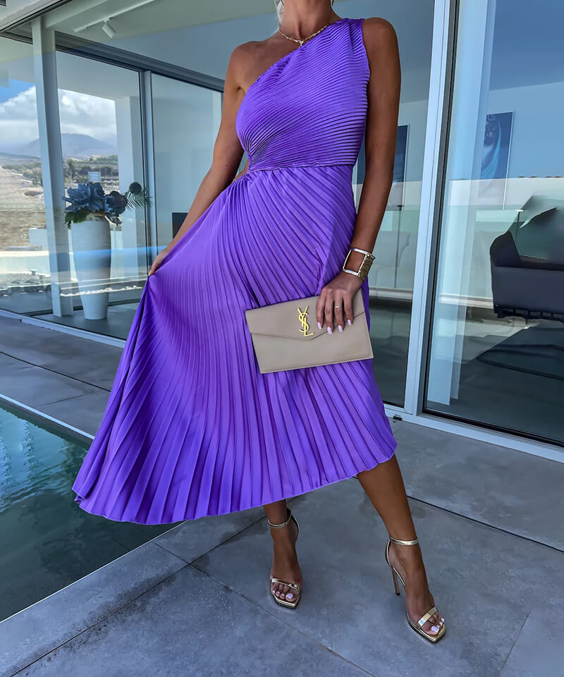 Xochitl | Wedding Guest One-Shoulder Asymmetric Midi Dress for Women