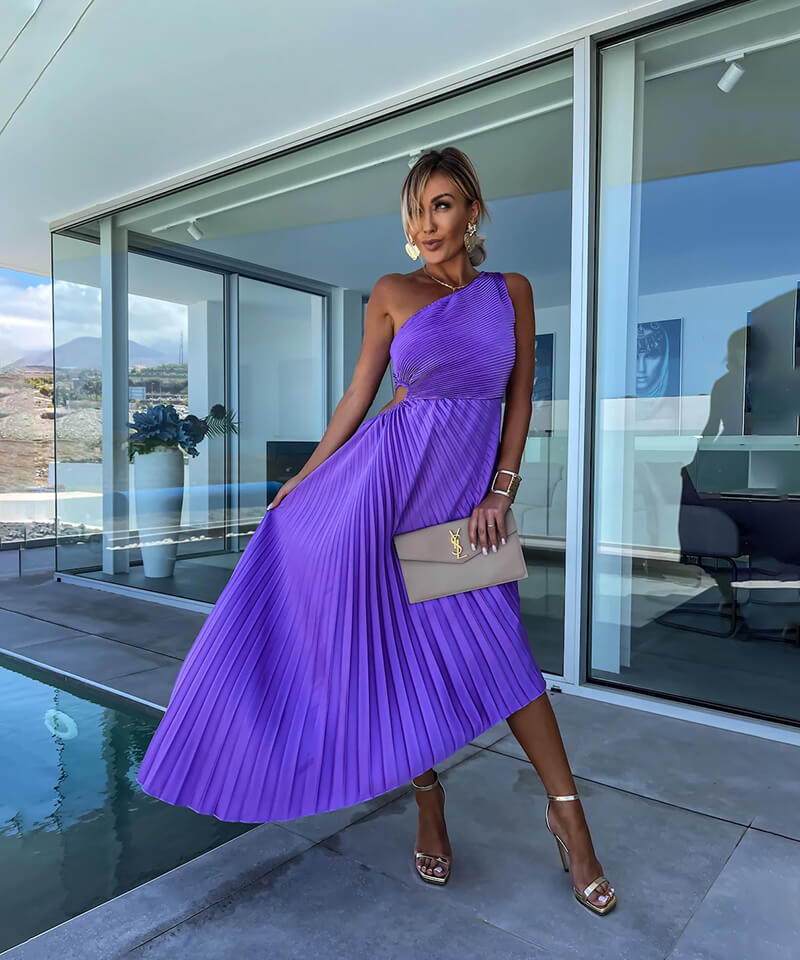 Xochitl | Wedding Guest One-Shoulder Asymmetric Midi Dress for Women