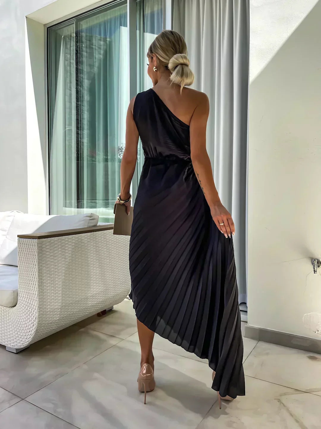 Juliette | Wedding Guest One-Shoulder Pleated Midi Dress for Women