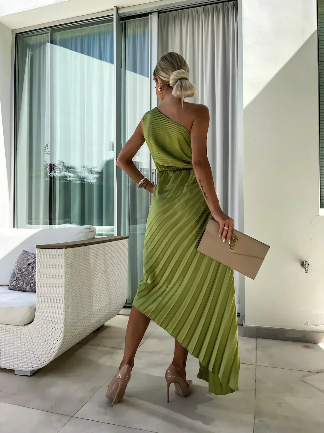 Juliette | Wedding Guest One-Shoulder Pleated Midi Dress for Women