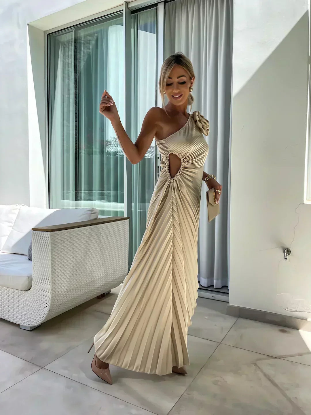 Juliette | Wedding Guest One-Shoulder Pleated Midi Dress for Women