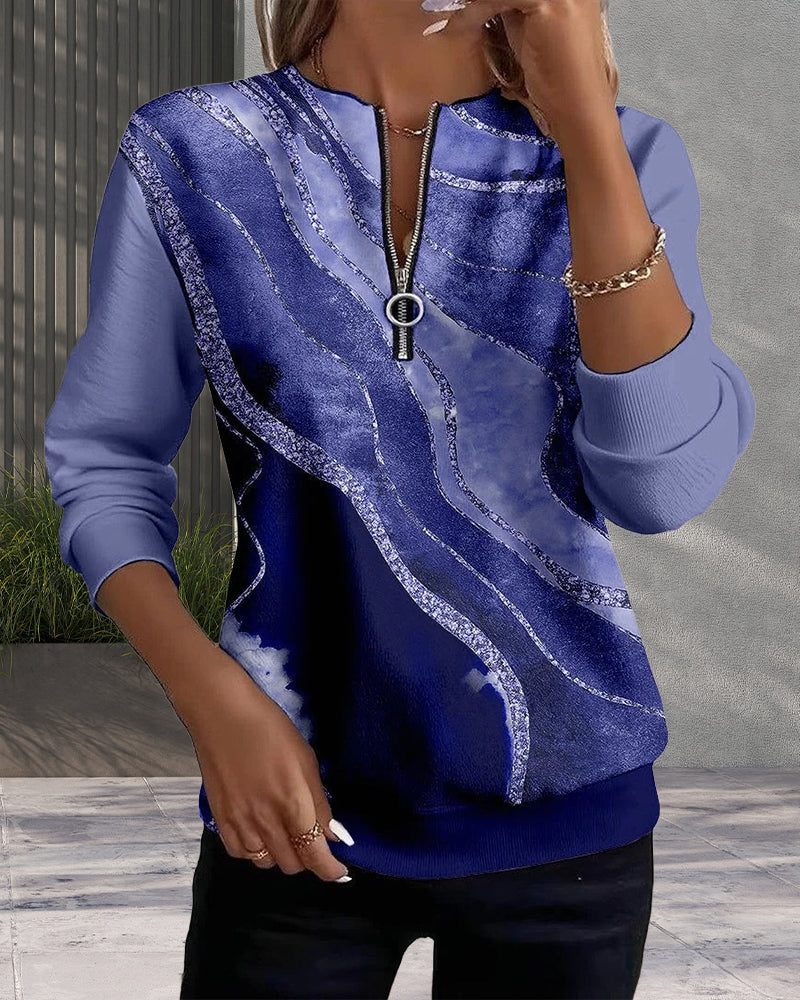 Gemma | Sequin Print Half-Zip Sweatshirt with Crew Neck for Women