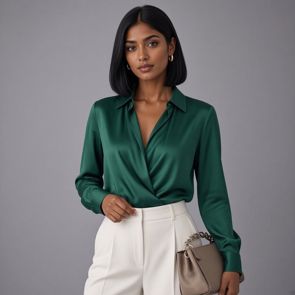 Evelisse | Elegant Satin Wrap Blouse