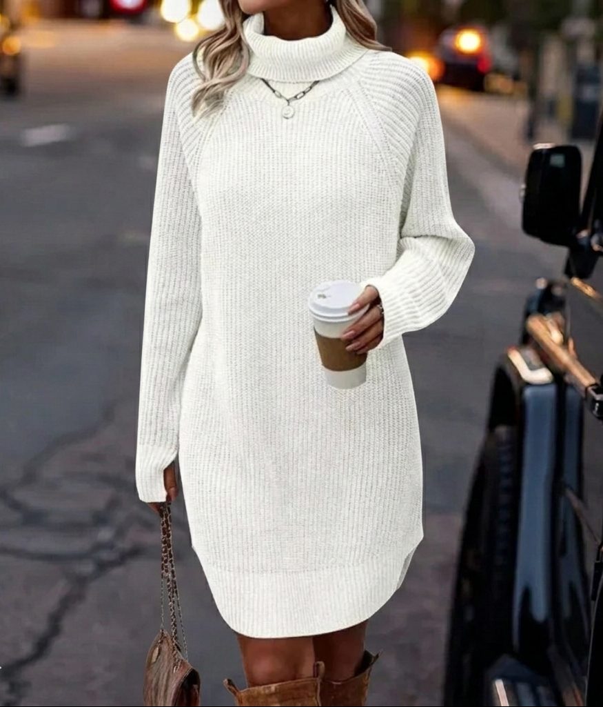 Hedwige | Ribbed Knit Sweater Dress with Roll Neck and Long Sleeves for Women