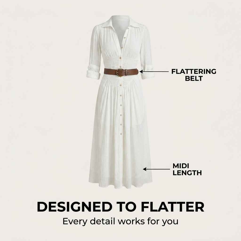 Lily | V-Neck Button-Down Midi Dress with Belted Waist for Women