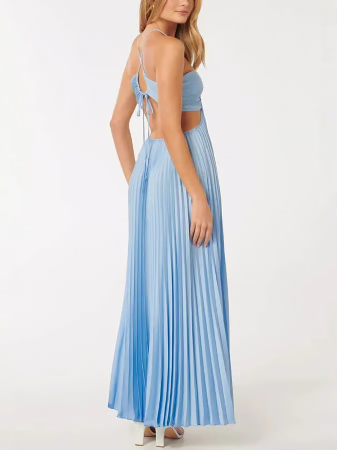 Ameline | Wedding Guest Halterneck Pleated Maxi Dress for Women