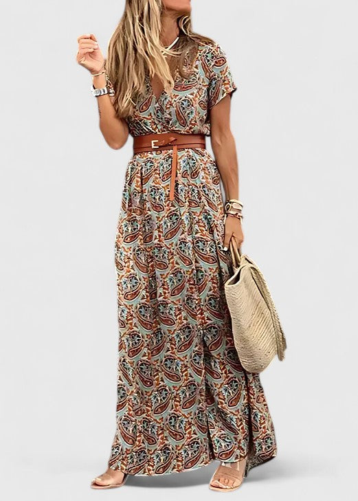 Elena | Short Sleeve Wrap Maxi Dress with Slit for Women