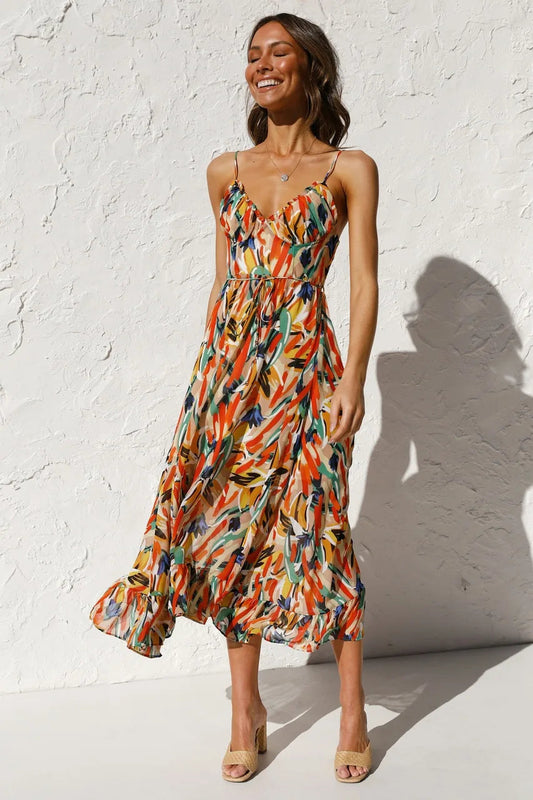 Floral Spaghetti Strap Midi Dress – Summer Dress | Lucinda