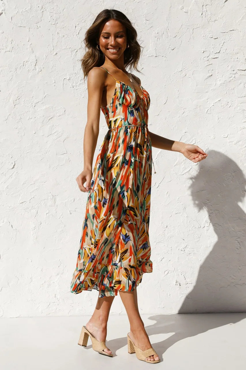 Floral Spaghetti Strap Midi Dress – Summer Dress | Lucinda