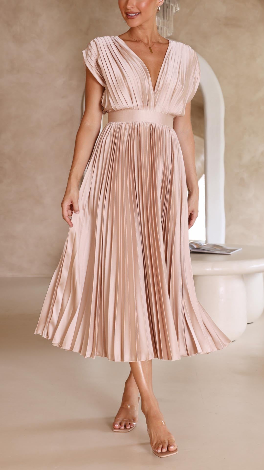 Tie Front Pleated Midi Dress – Casual Summer Dress | Juliette