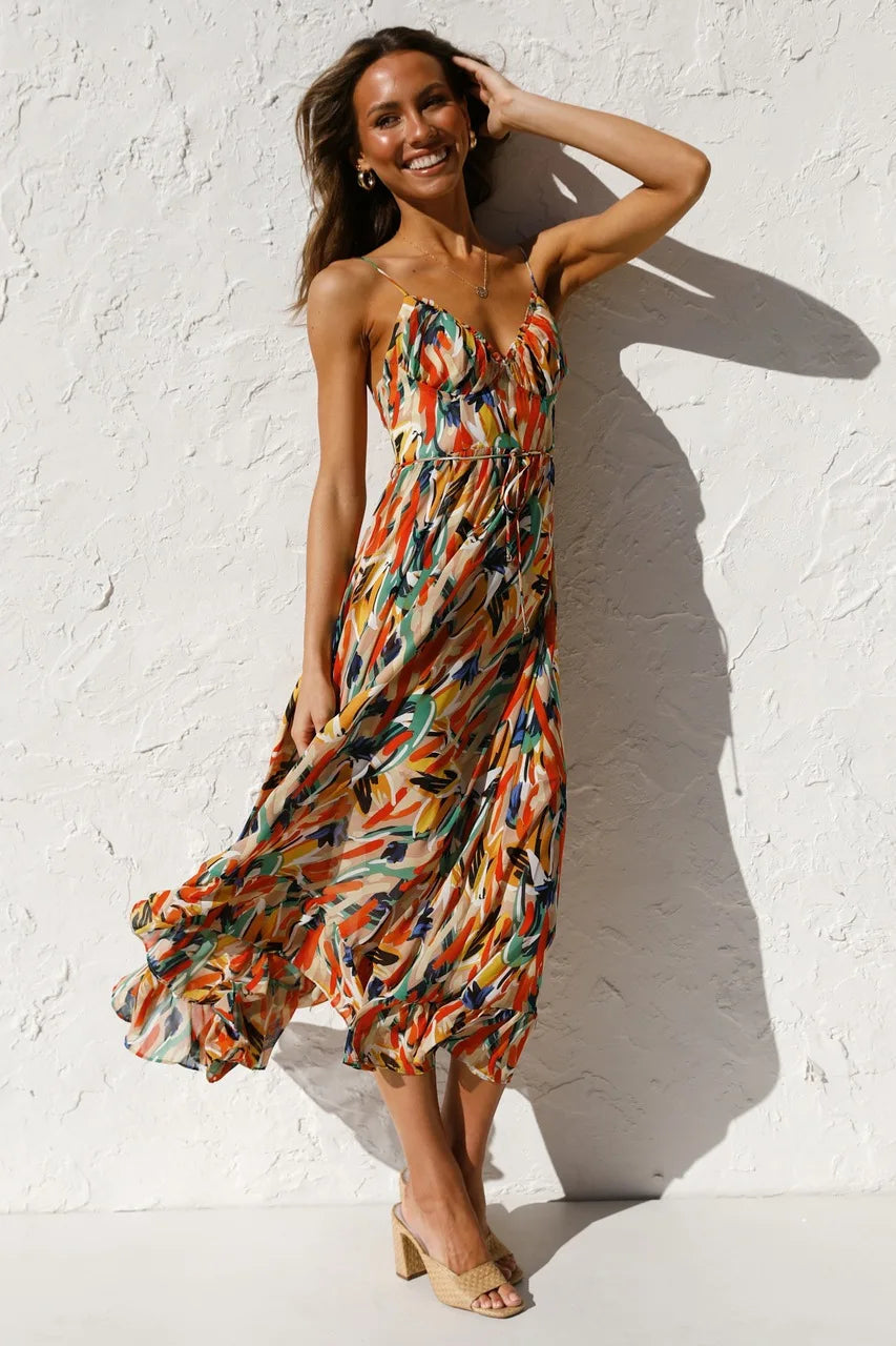 Floral Spaghetti Strap Midi Dress – Summer Dress | Lucinda
