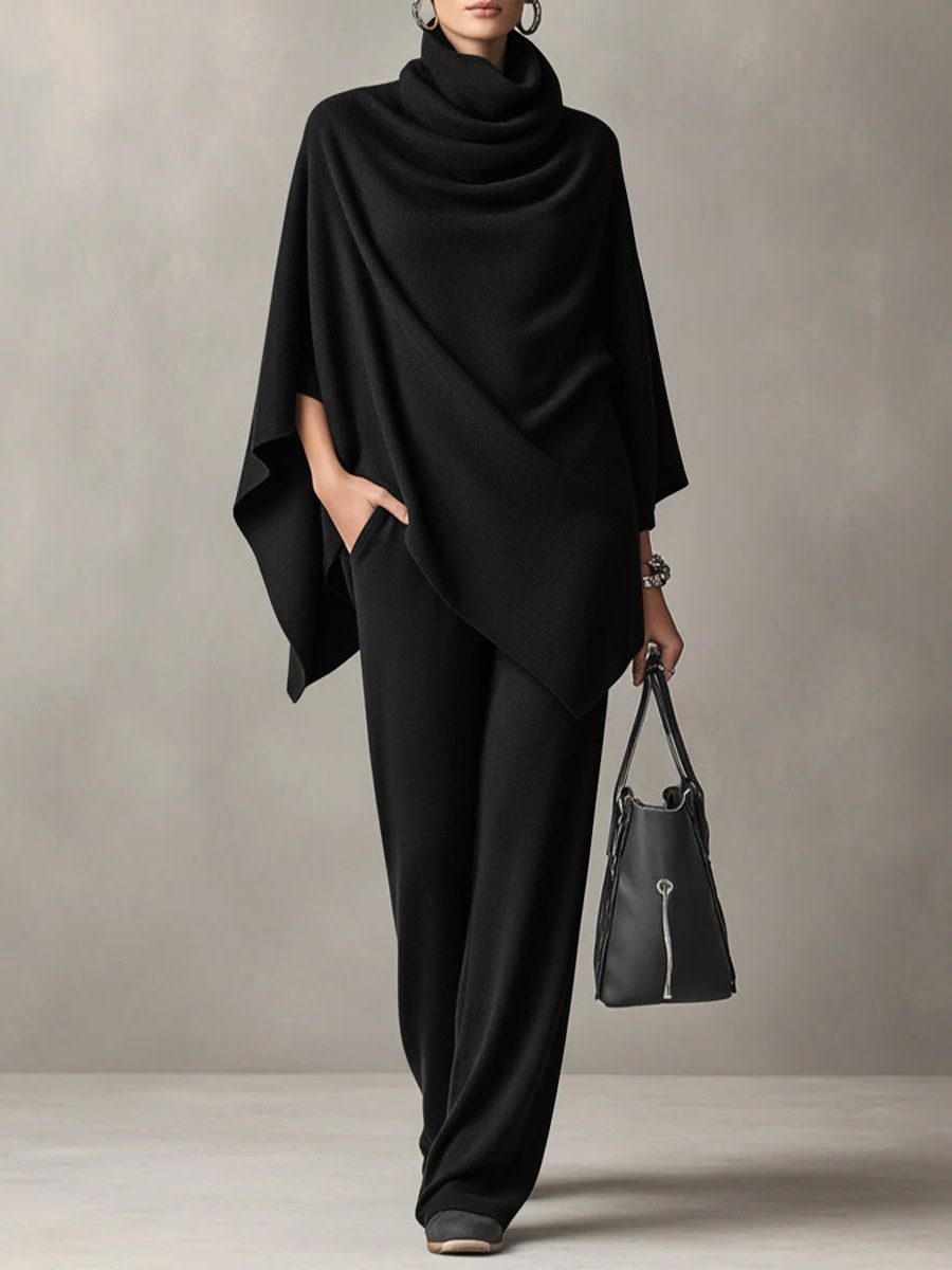 Ithalia | Draped Two-Piece Set with Cowl Neck for Women