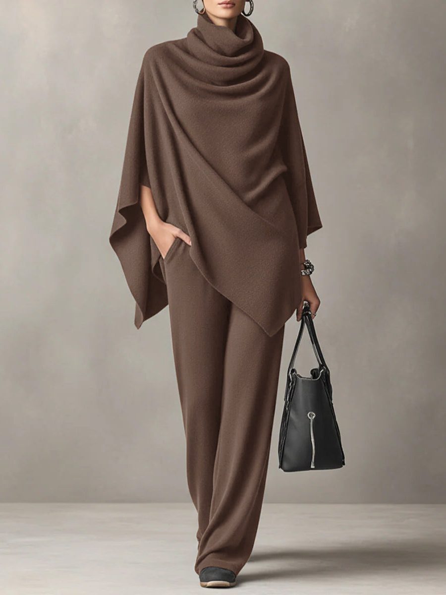 Ithalia | Draped Two-Piece Set with Cowl Neck for Women