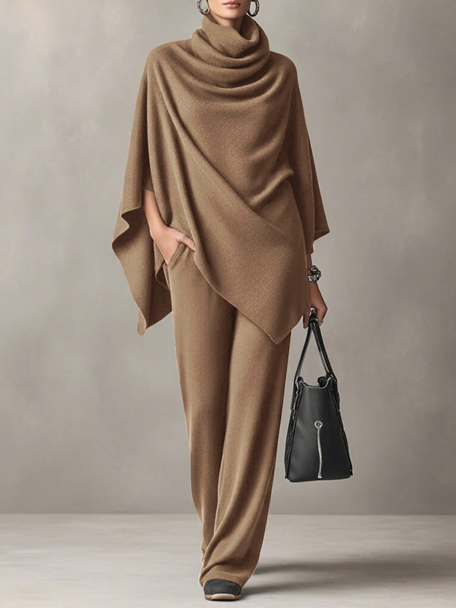 Ithalia | Draped Two-Piece Set with Cowl Neck for Women