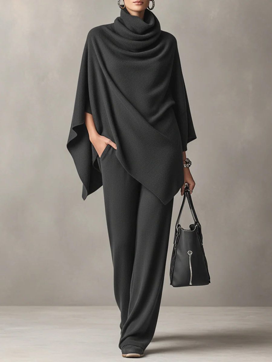 Ithalia | Draped Two-Piece Set with Cowl Neck for Women