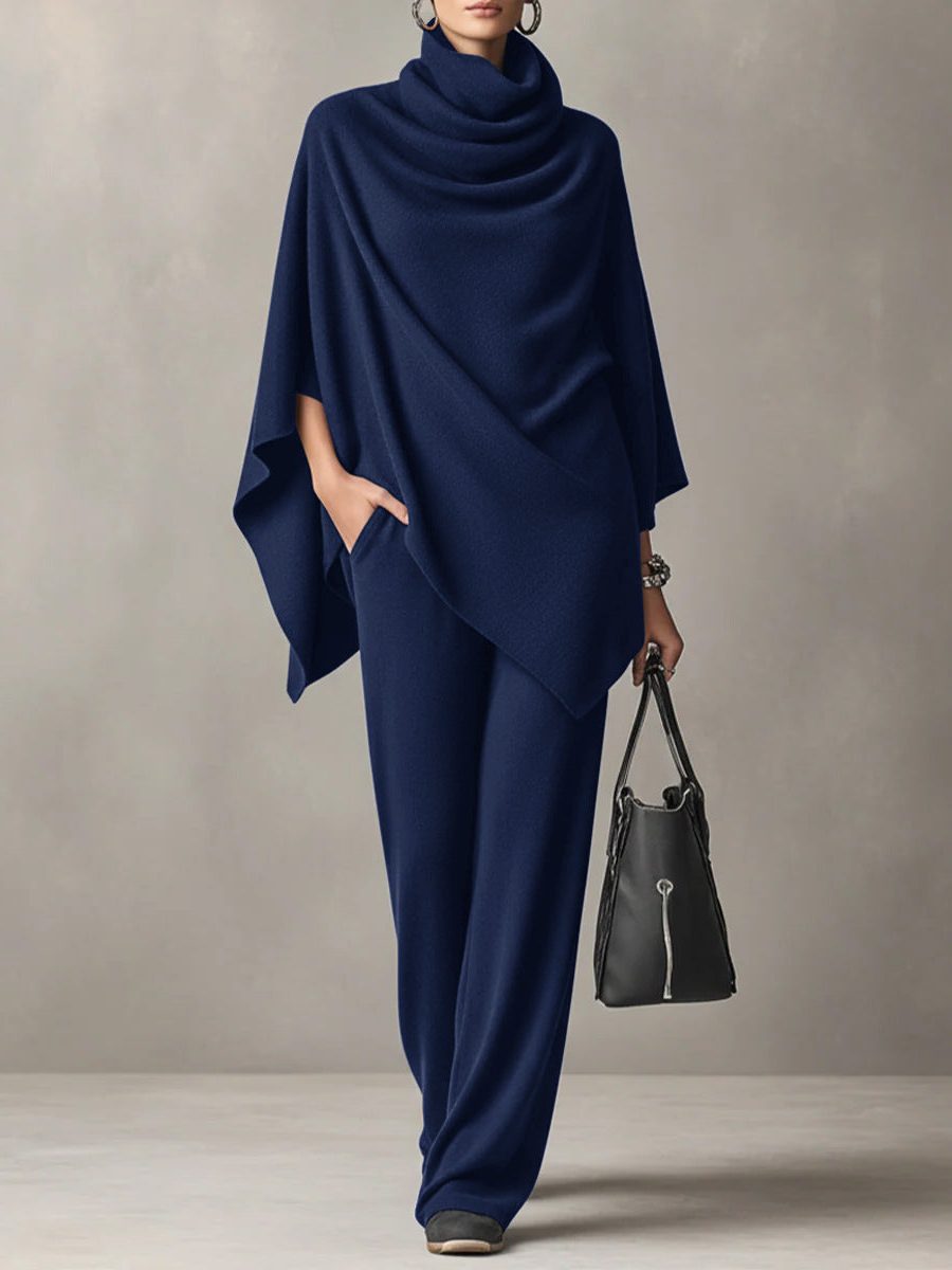 Ithalia | Draped Two-Piece Set with Cowl Neck for Women